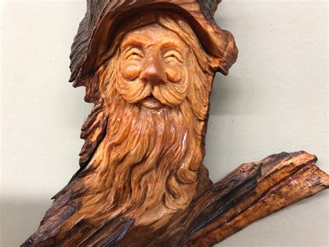 Whimsical Wood Tree Spirit Art Sculpture Wizard Carving Wizard