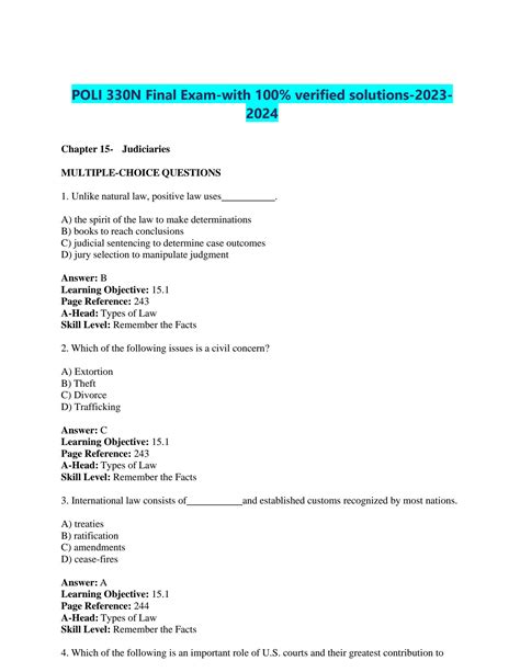 SOLUTION Poli 330n Final Exam With 100 Verified Solutions 2023 2024