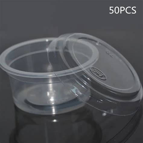 50pcs Disposable Clear Plastic Chutney Cups Sauce Ketchup Food Container Storage Box With Lids