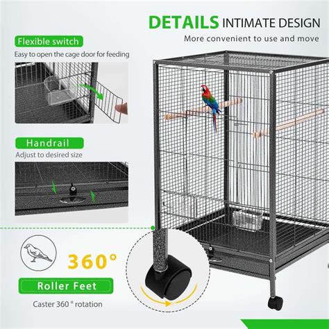 Vivohome Inch Wrought Iron Bird Cage With Rolling Stand For Parrots