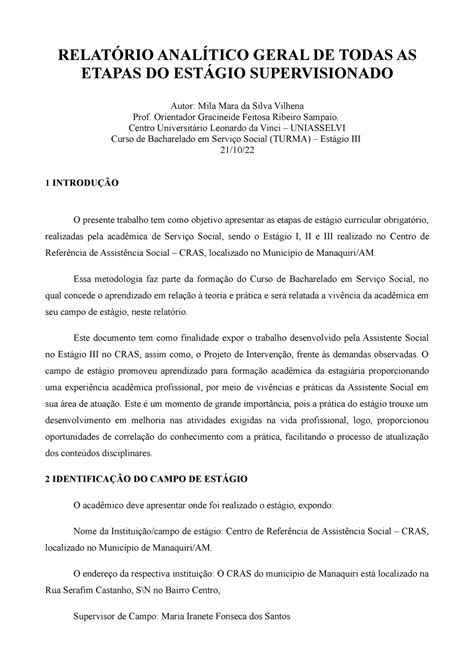 Relatório Analítico Geral Milla RELATÓRIO ANALÍTICO GERAL DE TODAS AS