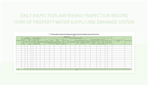 Free Property Water Supply And Drainage System Record Form Templates