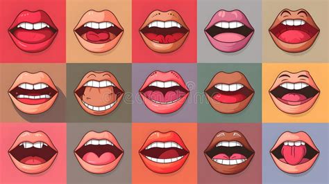 Collection of Cartoon Lips Showcasing Various Expressions and Actions ...