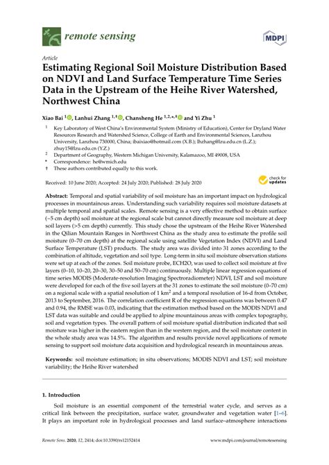 Pdf Estimating Regional Soil Moisture Distribution Based On Ndvi And