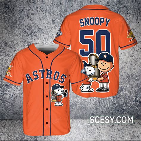 Houston Astros Snoopy Jersey Orange Baseball Fan Gear Scesy