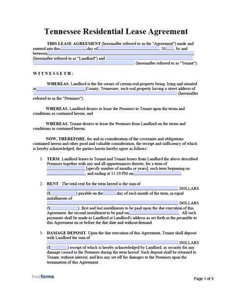 Free Printable Tennessee Residential Lease Agreement