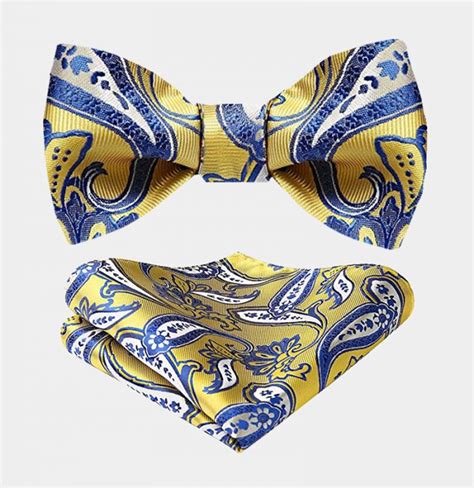 Yellow And Blue Paisley Bow Tie Set Gentlemans Guru