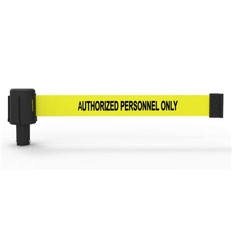 Banner Stakes 15' Long Retractable Barrier Belt, Yellow "Authorized Personnel Only"; Pack of 5 ...