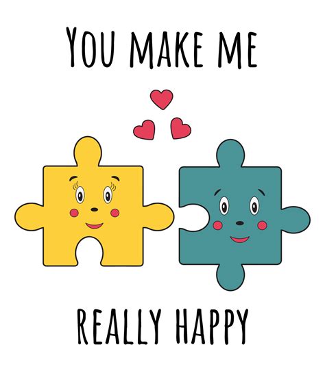 Two Puzzle Pieces In Love And Inscription You Make Me Happy