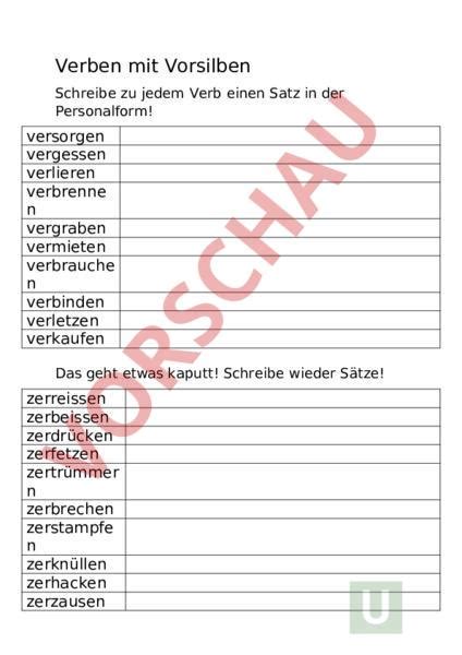 Arbeitsblatt Verben Mit Ver Und Zer Deutsch Grammatik