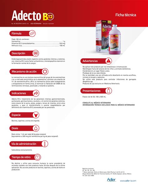 Adecto B12 Desparasitante Adler Pharma