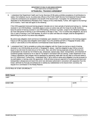 Fillable Online Hhs FORM PHS 6374 Intramural Training Agreement Hhs