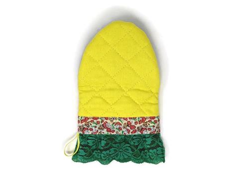 Vintage Mushroom And Butterfly Mini Oven Mitt Sunshine Yellow Kitchen