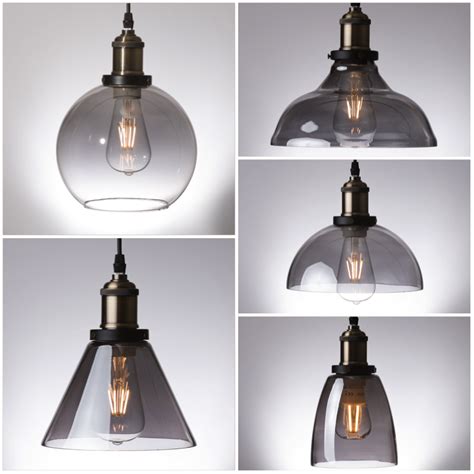 Smoked Glass Pendant Light Antique Vintage Industrial Loft Ceiling