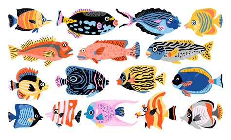 Premium Vector Tropical Fish Set Isolated Cartoon Icon Aquarium