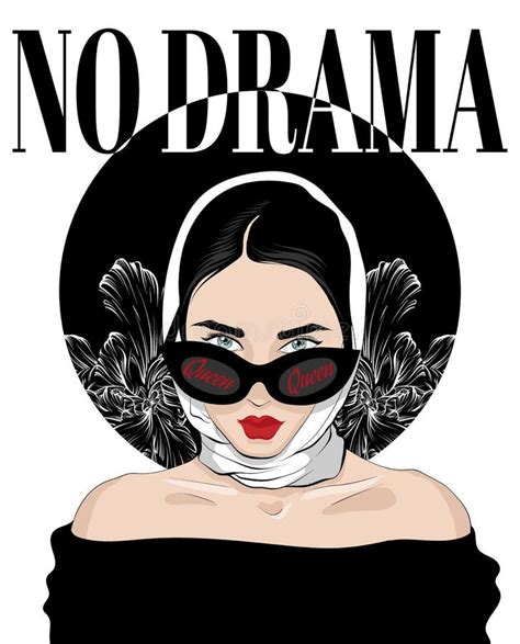 No Drama. Vector Hand Drawn Illustration of Girl in Shawl and Glasses ...