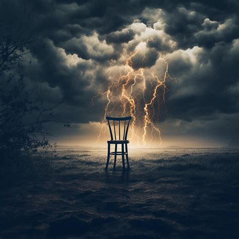 Premium Ai Image Chair In The Middle Of A Lightning Storm In The Air