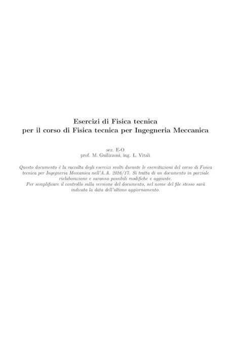 PDF Esercizi Di Fisica Tecnica Per Il Corso Di Fisica Tecnica