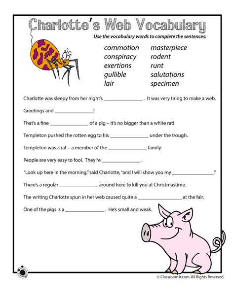 Vocabulary Sentences Worksheet For Charlottes Web Woo Jr Kids