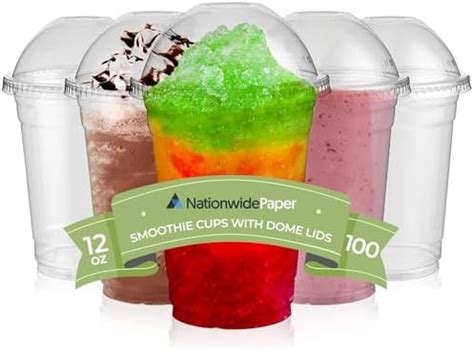 Nationwide Paper Strong Smoothie Cups With Dome Lids 12oz 50pcs For