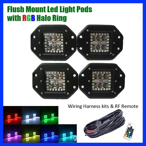 4PCS 5 24W FLUSH MOUNT Pods LED Work Light Spot Flood With RGB Halo