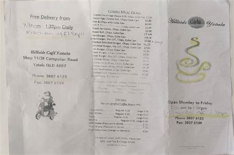 Menu At Hillside Cafe Ormeau