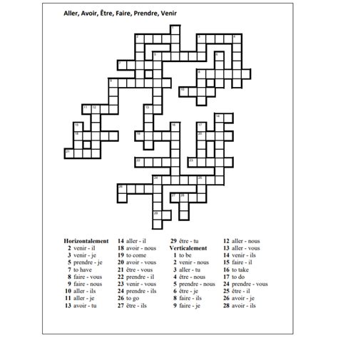 Aller Avoir Être Faire Prendre Venir Mots croisés