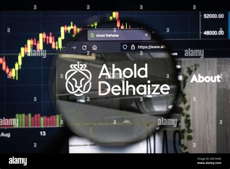 Ahold Delhaize Company Logo On A Website With Blurry Stock Market