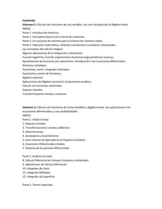 Analisis Matematico Contenidos PDF