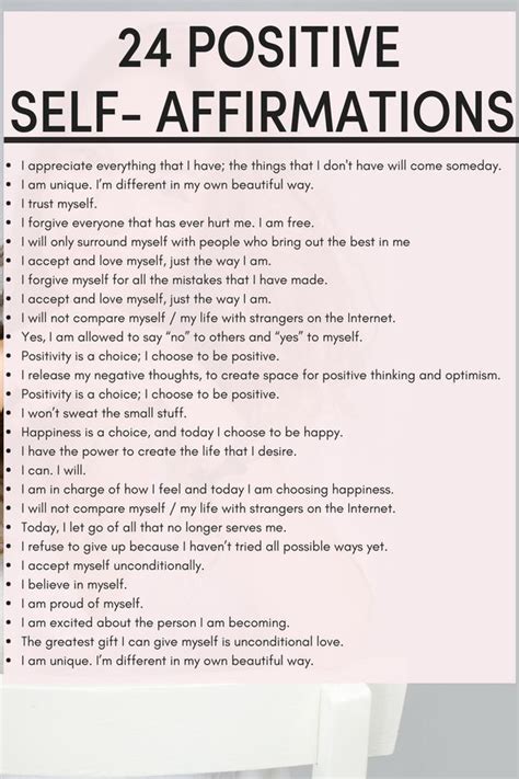 Printable List Of Positive Affirmations