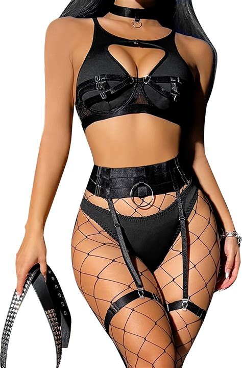 Popiv Womens Sexy Lingerie Underwire Push Up Garter Belt Lingerie Set