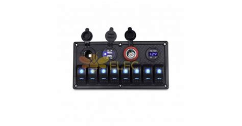 8 Position Rocker Switch Panel With Dual USB Ports Voltage Meter