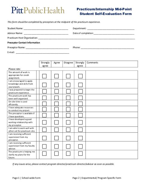 Fillable Online Practicum Internship Mid Point Student Self Evaluation