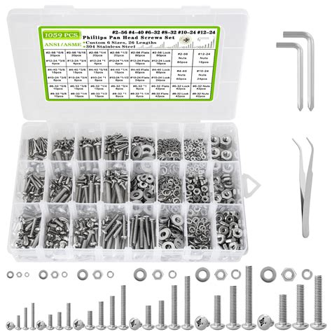 1059Pcs Nuts And Bolts Assortment Kit Phillips Pan Head Machine Screws