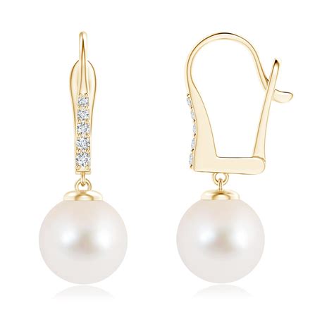 Freshwater Pearl And Diamond Leverback Earrings Angara