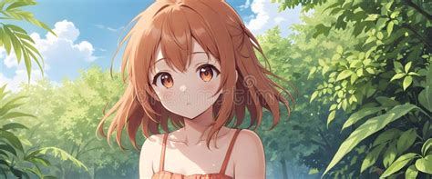 Short Haired Teenager In The Middle Of Nature In Summer Anime Manga Hentai Stock Illustration