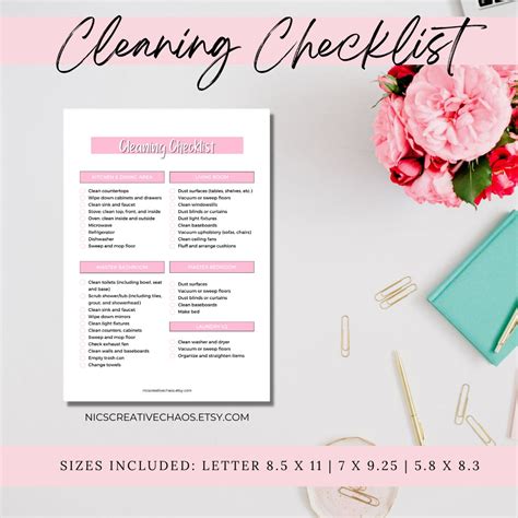 Printable Deep Cleaning Checklist Template Prefilled Cleaning Checklist Weekly Chores Chart