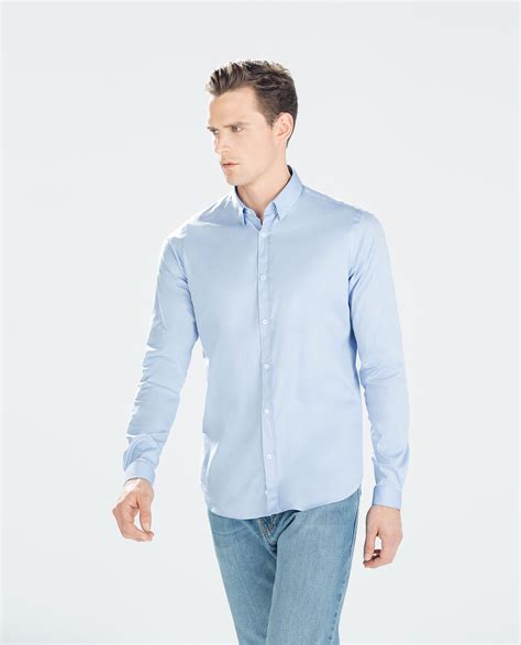 Zara Stretch Shirt In Blue For Men Lyst