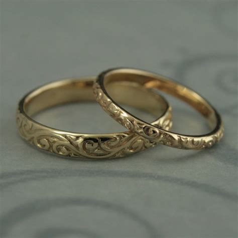 Patterned Wedding Band Set Vintage Style Wedding Rings His and - Etsy