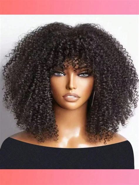 Perruque En Cheveux Humains Boucl S Afro Kinky Avec Frange Pour Femmes