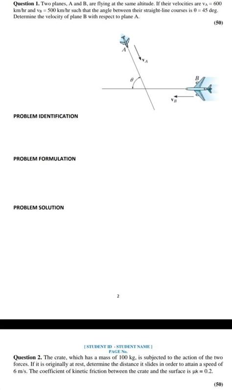 Solved Question Two Planes A And B Are Flying At The Chegg