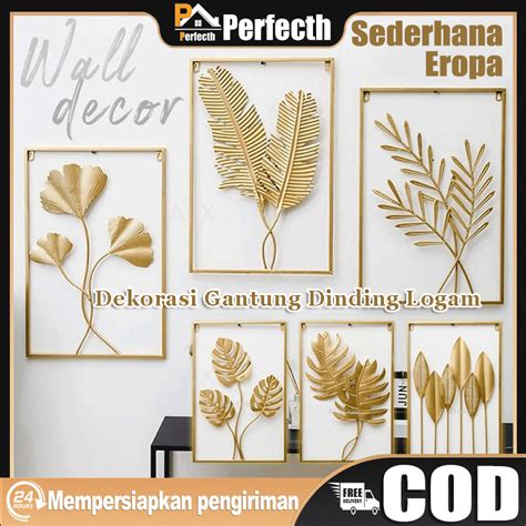 Jual Walldecor Hiasan Dinding Frame Metal Gold Emas Daun Leaf Ginko