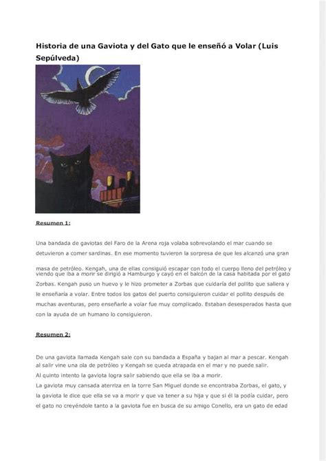 Pdf Resumen Historia De Una Gaviota Y Del Gato Que Le Ense A Volar