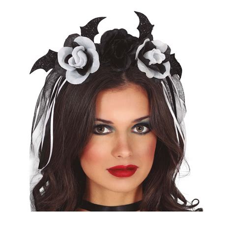 Halloween Haarband Zwart Witte Bloemen En Sluier Partywinkel