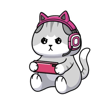 Premium Vector Cute Cat Gaming Cartoon Character Vector Illustration