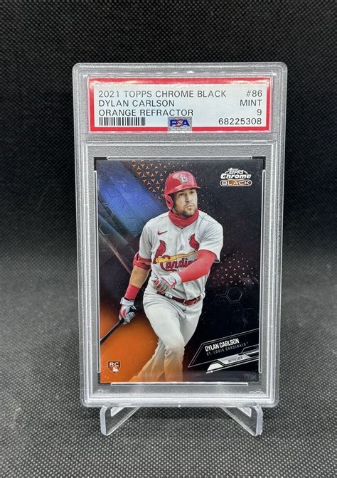 Topps Chrome Black Dylan Carlson Orange Refractor Ed Psa