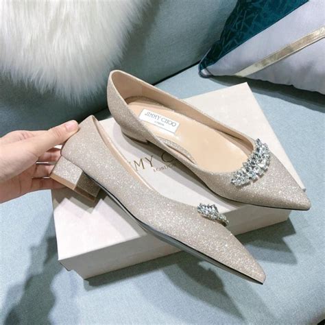 【3cm】 Jimmy Choo Low Heels Chunky Heel Champagne Sheep Skin Classic