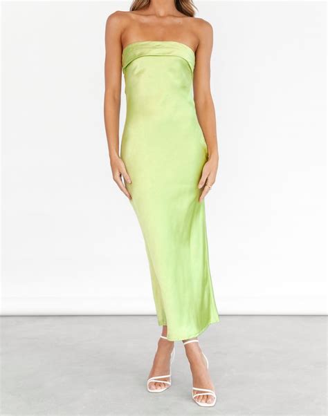 Lillie Maxi Dress (Lime Green) - Strapless Satin Maxi Dress - Women's ...