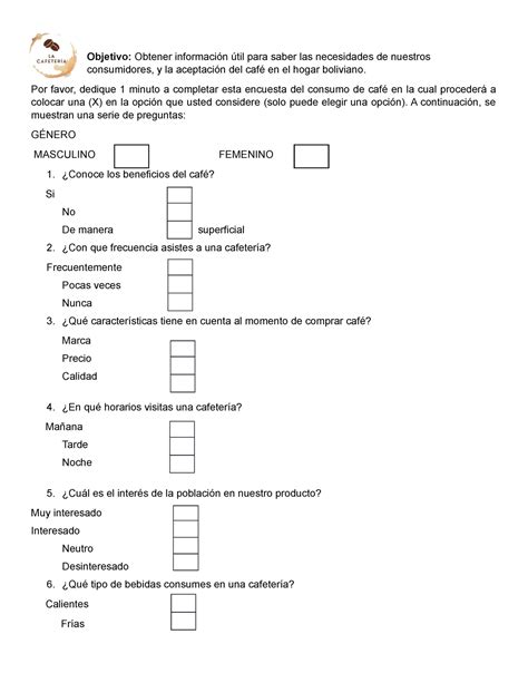 Encuesta Cafe Objetivo Obtener Informaci N Til Para Saber Las