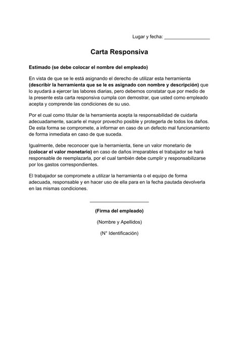 ᐅ Carta responsiva de herramienta de trabajo Ejemplos